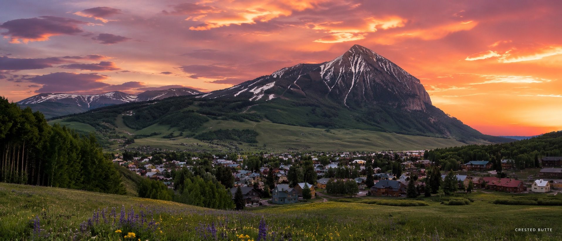 Crested Butte at sunset below Mt. Crested Butte