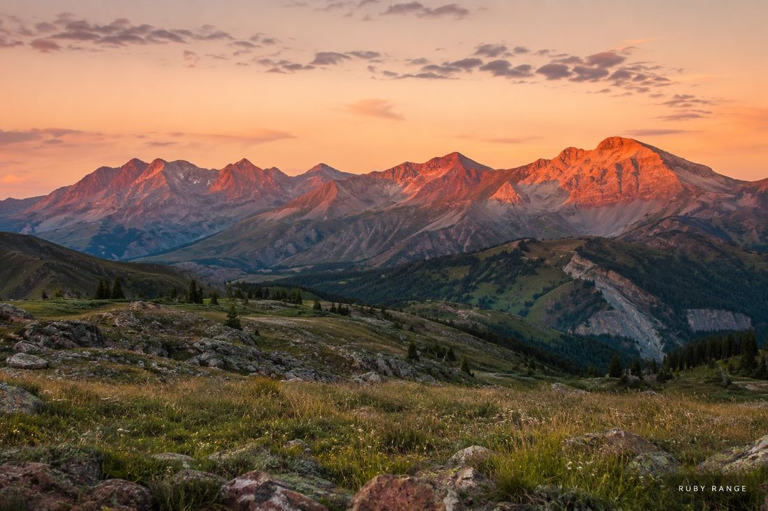 Alpenglow on the Ruby Range at sunset